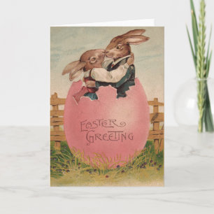 Cartes Pour Fêtes Annuelles Oeuf coloré peint de baiser de couples de lapin de