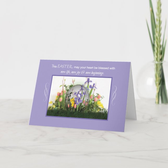 Cartes Pour Fêtes Annuelles OEuf de bénédictions de Pâques en fleurs, religieu (Devant)