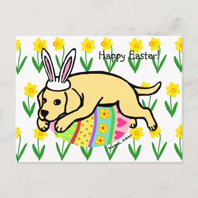 Cartes Pour Fêtes Annuelles Oeuf de Pâques Caricature du Labrador jaune (Devant)