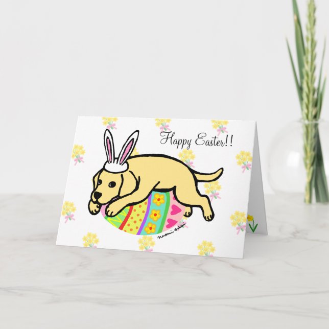 Cartes Pour Fêtes Annuelles Oeuf de Pâques Caricature du Labrador jaune (Devant)