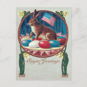 Cartes Pour Fêtes Annuelles Oeuf de Pâques couleur lapin drapeau américain