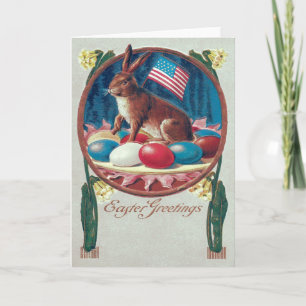 Cartes Pour Fêtes Annuelles Oeuf de Pâques couleur lapin drapeau américain