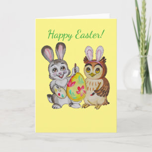 Cartes Pour Fêtes Annuelles Oeuf de Pâques de peinture heureuse de lapin et de
