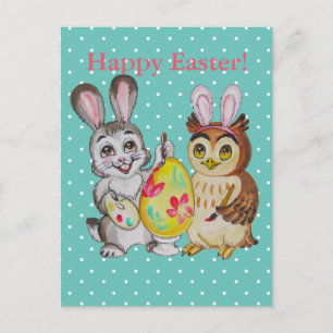 Cartes Pour Fêtes Annuelles Oeuf de Pâques de peinture heureuse de lapin et de