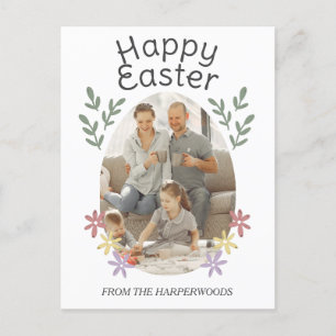 Cartes Pour Fêtes Annuelles OEuf de Pâques floral simple, photo de famille de