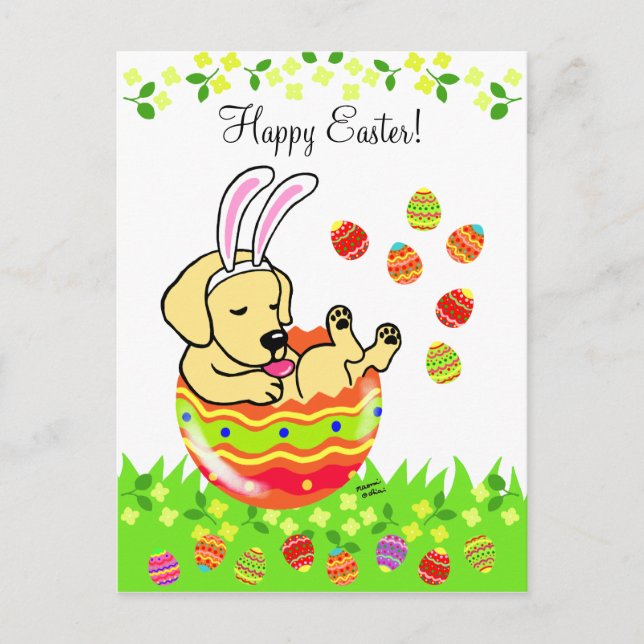 Cartes Pour Fêtes Annuelles Oeuf de Pâques Jaune Labrador Chiot caricature (Devant)