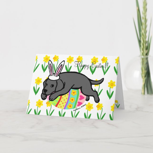 Cartes Pour Fêtes Annuelles Oeuf de Pâques noir Labrador Chiot caricature (Devant)