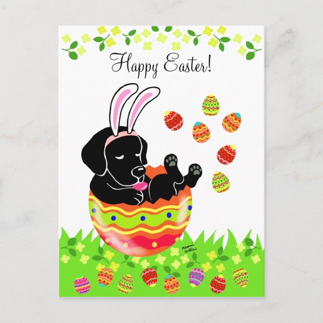 Cartes Pour Fêtes Annuelles Oeuf de Pâques noir Labrador Chiot caricature (Devant)