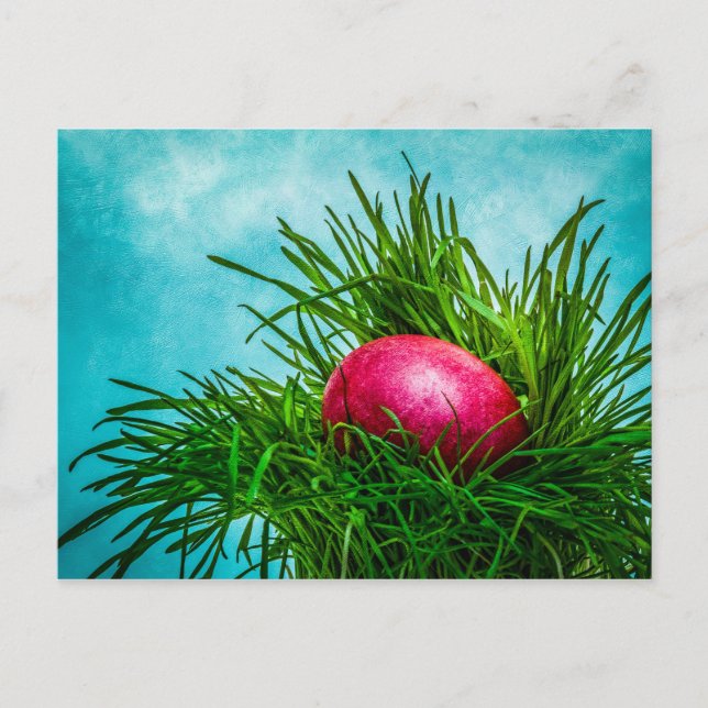 Cartes Pour Fêtes Annuelles OEuf de Pâques rouge dans l'herbe (Devant)