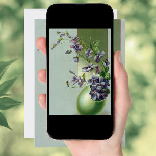 Cartes Pour Fêtes Annuelles Œuf de Pâques vintage avec des fleurs violettes en