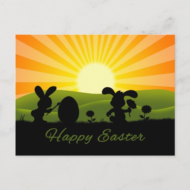 Cartes Pour Fêtes Annuelles Oeuf de peinture de lapin de Pâques mignon (Devant)