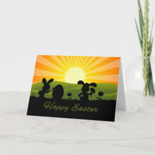 Cartes Pour Fêtes Annuelles Oeuf de peinture de lapin de Pâques mignon