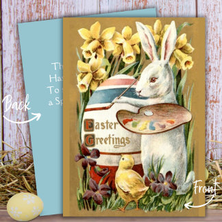 Cartes Pour Fêtes Annuelles Oeuf de peinture lapin vintage Personnalisé Saluta