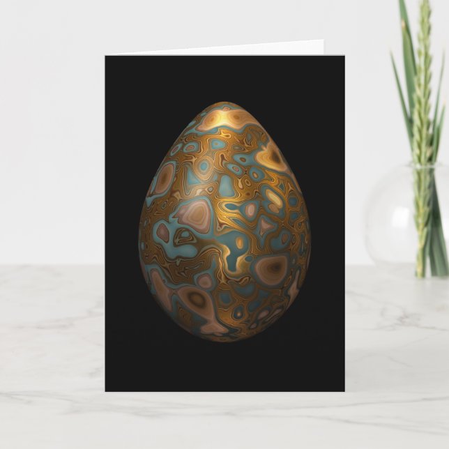 Cartes Pour Fêtes Annuelles Oeuf de turquoise avec la marbrure d'or (Devant)
