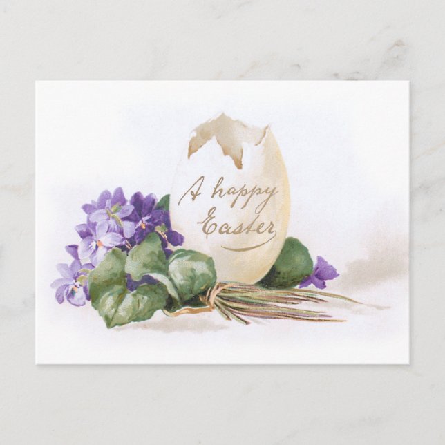Cartes Pour Fêtes Annuelles Oeuf vintage de Pâques et Violets (Devant)