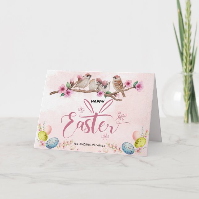Cartes Pour Fêtes Annuelles Oeufs de Pâques et oiseaux Joyeux Pâques (Devant)