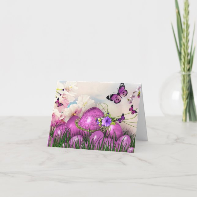 Cartes Pour Fêtes Annuelles Oeufs de Pâques et papillons (Devant)