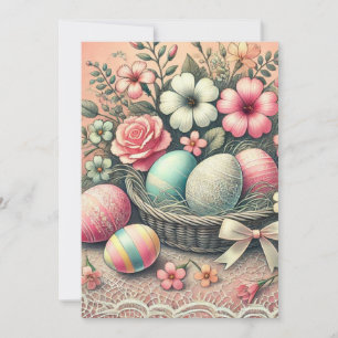 Cartes Pour Fêtes Annuelles Œufs de Pâques floraux fleurs dentelle aquarelle p