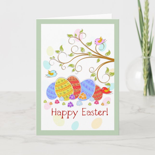 Cartes Pour Fêtes Annuelles Oeufs De Pâques Mignonnes Frowners Et Oiseaux Pâqu (Devant)