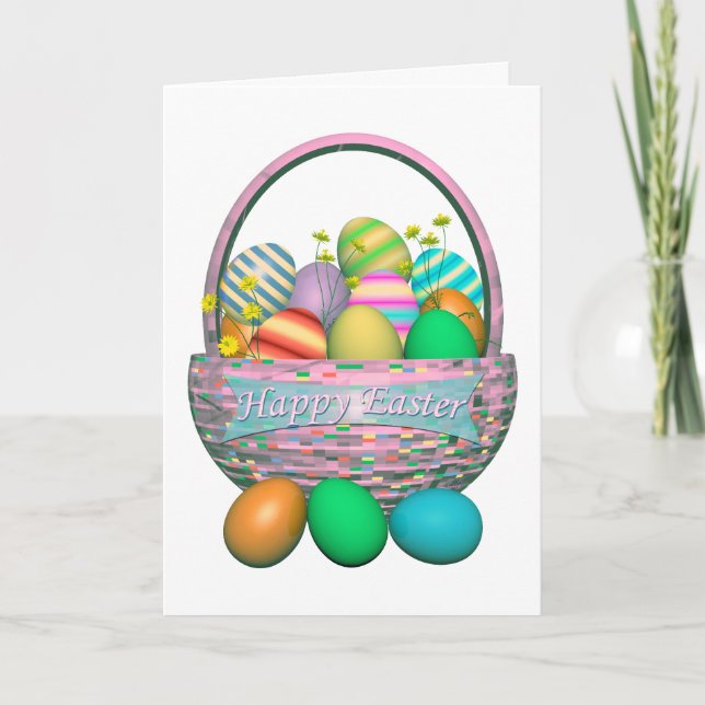 Cartes Pour Fêtes Annuelles Oeufs de Pâques peints en panier (Devant)