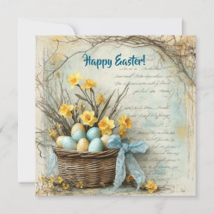 Cartes Pour Fêtes Annuelles OEufs de Pâques rétro chic et rétro dans les jonqu