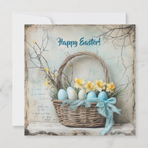 Cartes Pour Fêtes Annuelles OEufs de Pâques rétro chic et rétro dans les jonqu