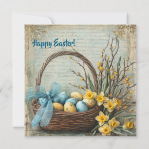 Cartes Pour Fêtes Annuelles Œufs de Pâques rétro shabby chic dans un panier jo