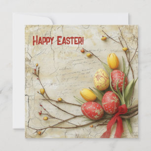 Cartes Pour Fêtes Annuelles Œufs de Pâques rouge et jaune à l'aquarelle tradit