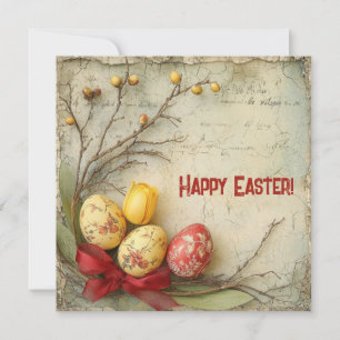 Cartes Pour Fêtes Annuelles Œufs de Pâques rouges et jaunes à l'aquarelle rétr