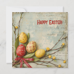 Cartes Pour Fêtes Annuelles Œufs de Pâques rouges et jaunes à l'aquarelle rétr