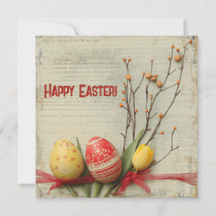 Cartes Pour Fêtes Annuelles Œufs de Pâques rouges et jaunes à l'aquarelle shab
