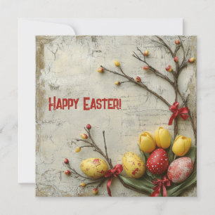 Cartes Pour Fêtes Annuelles Œufs de Pâques rouges et jaunes aquarelle shabby c