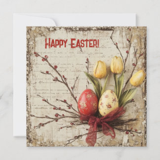 Cartes Pour Fêtes Annuelles Œufs de Pâques rouges et jaunes aquarelle shabby c