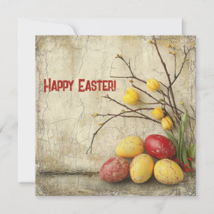 Cartes Pour Fêtes Annuelles Œufs de Pâques rouges et jaunes aquarelle shabby c