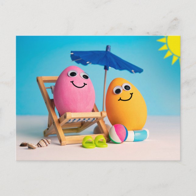 Cartes Pour Fêtes Annuelles Oeufs durs à la coque sur la plage (Devant)