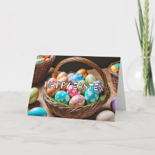 Cartes Pour Fêtes Annuelles Oeufs et panier de vacances de Pâques colorés