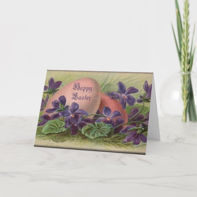 Cartes Pour Fêtes Annuelles Oeufs et violettes de pâques (Devant)