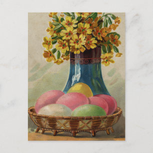 Cartes Pour Fêtes Annuelles Oeufs Pâques Panier Fleurs Antique