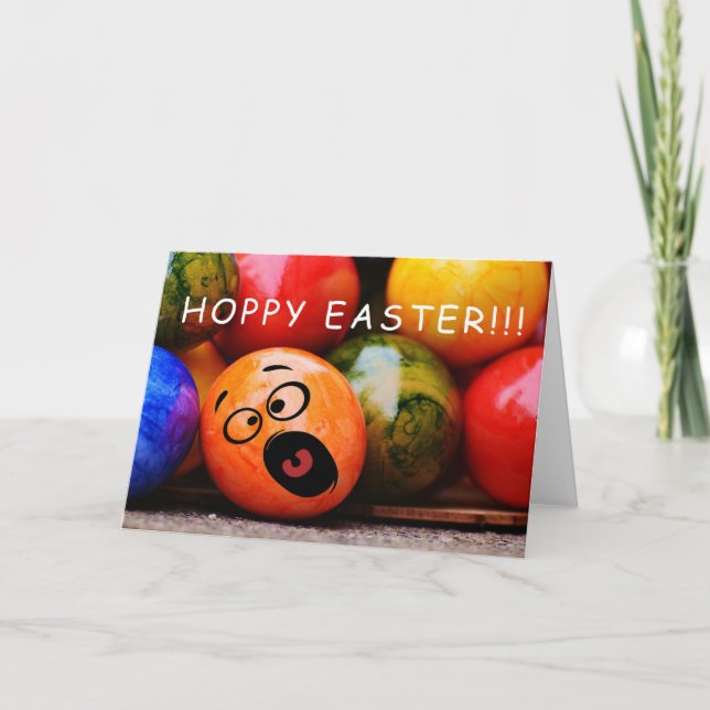 Cartes Pour Fêtes Annuelles Oeufs teints drôles de houblon de Pâques pâques (Devant)
