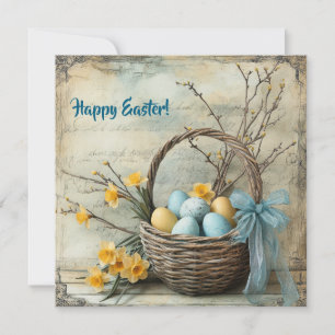 Cartes Pour Fêtes Annuelles OEufs vintages et jaunes de Pâques et jonquilles