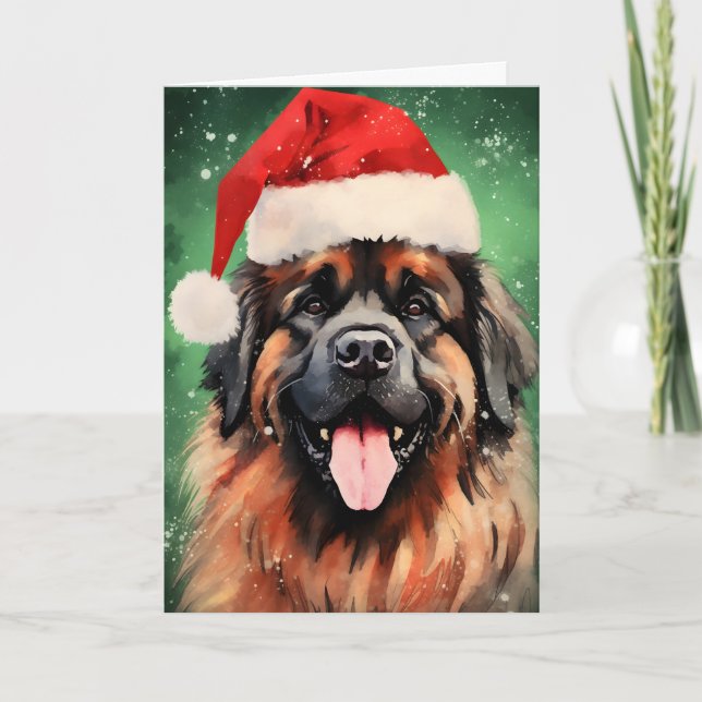 Cartes Pour Fêtes Annuelles Œuvre d'art de pinceau de Noël Leonberger (Devant)