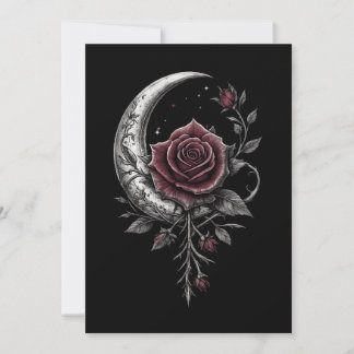 Cartes Pour Fêtes Annuelles Œuvre d'art florale sombre croissant de lune rose 