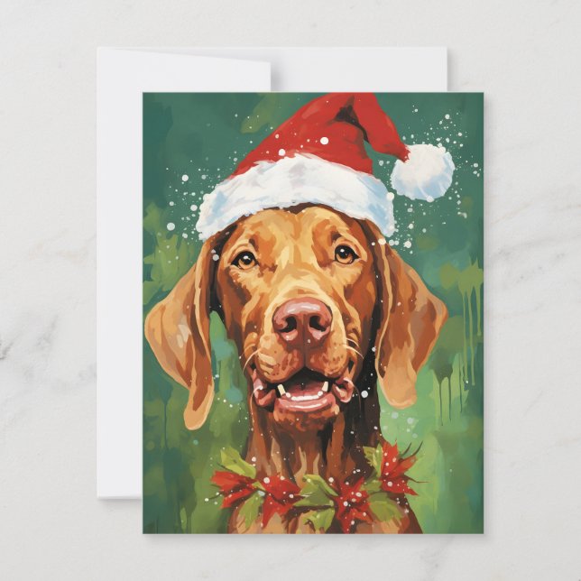 Cartes Pour Fêtes Annuelles OEuvre de peinture de Noël Vizsla (Devant)