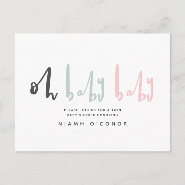 Cartes Pour Fêtes Annuelles Oh bébé baby shower moderne contemporain jumeau (Devant)