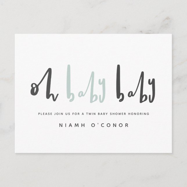 Cartes Pour Fêtes Annuelles Oh bébé baby shower moderne contemporain jumeau (Devant)