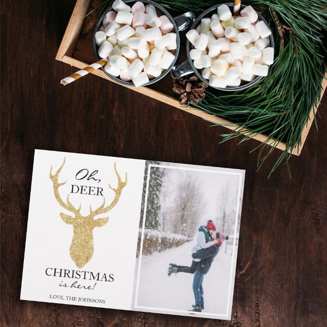 Cartes Pour Fêtes Annuelles Oh Deer Christmas ici Faux Gold Parties scintillan (Créateur téléchargé)