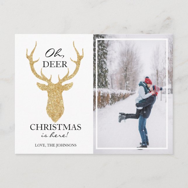 Cartes Pour Fêtes Annuelles Oh Deer Christmas ici Faux Gold Parties scintillan (Devant)
