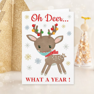 Cartes Pour Fêtes Annuelles Oh Deer Quel Rinder D'Un An Avec Le Masque Noël