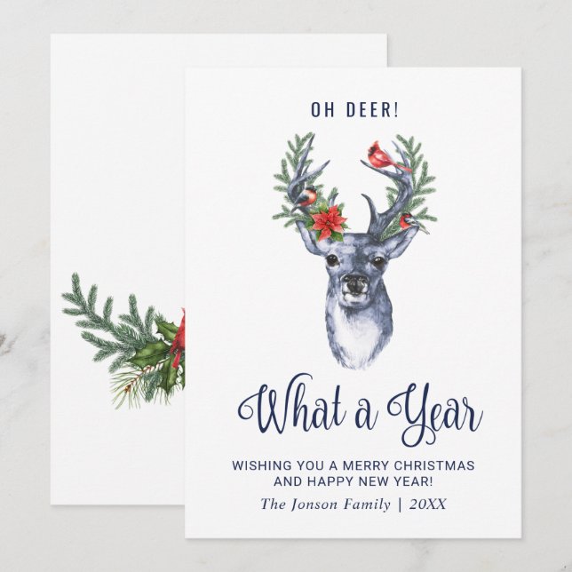 Cartes Pour Fêtes Annuelles Oh Deer Quelle année Joyeux voeux de Noël (Devant / Derrière)
