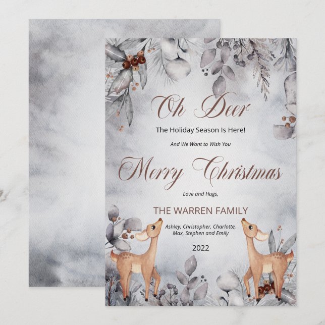Cartes Pour Fêtes Annuelles Oh Deer Rustic Winter Floral Joyeux Noël (Devant / Derrière)